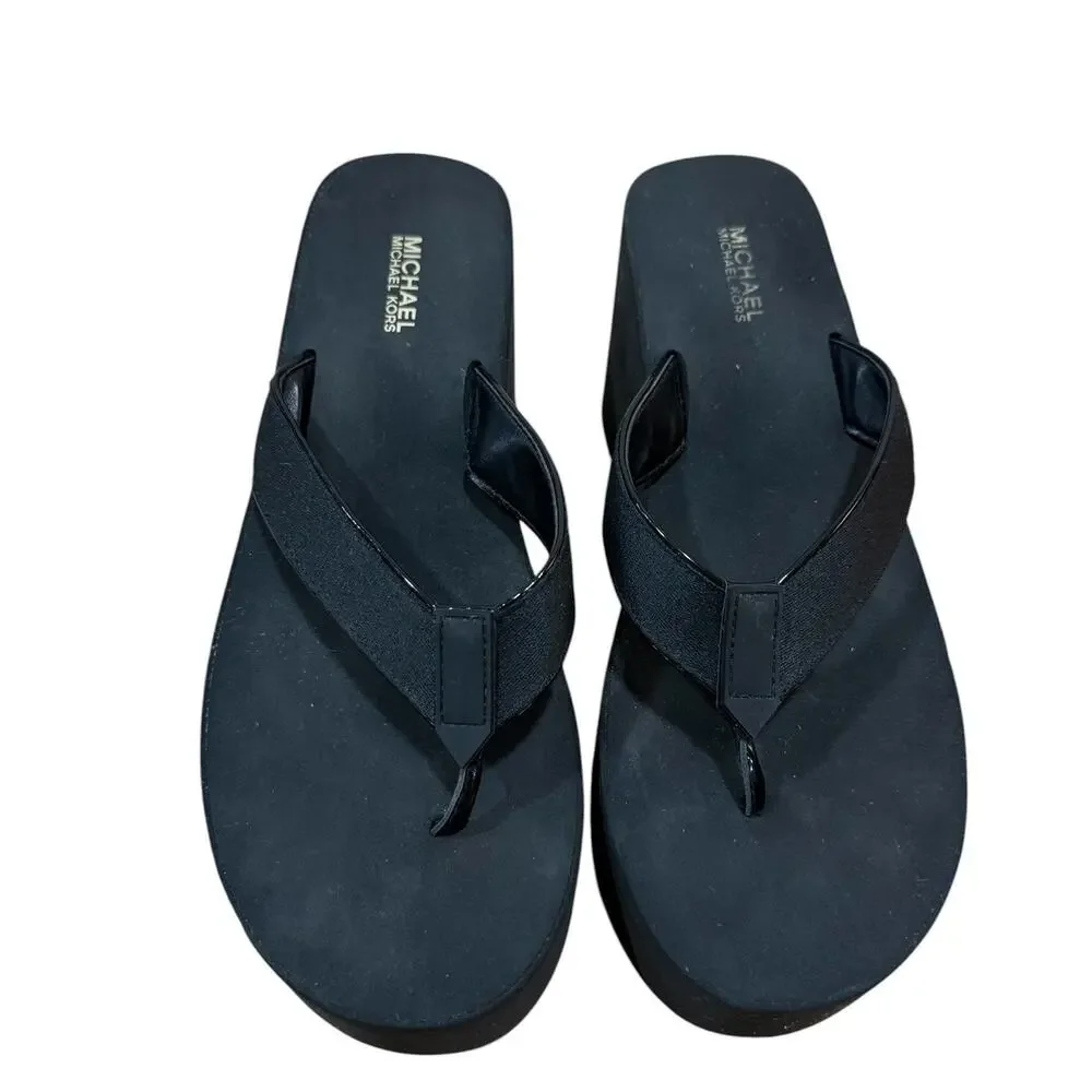 Michael Kors Benny Platform Flip Flops MK Logo Sandals Size 8 Y2K Vibes